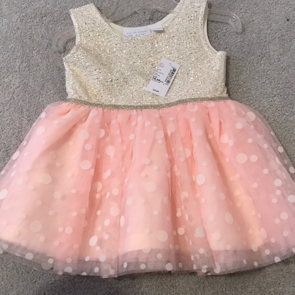 Size 18-24 months pink and gold pika dot dress